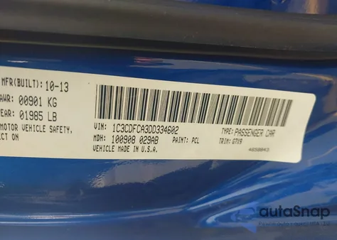 2013 Dodge Dart Limited z USA, uszkodzony, nr VIN 1C3CDFCA3DD334602